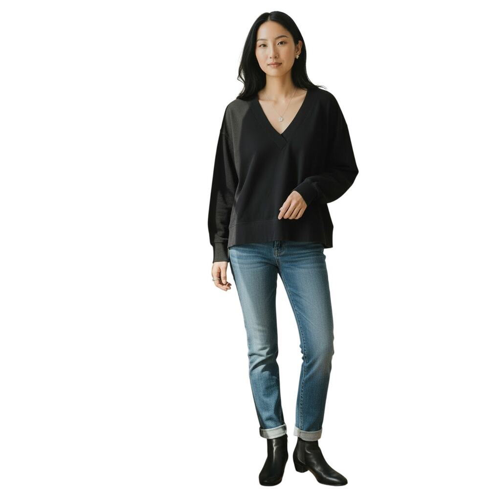 Rag & Bone Black V‑Neck Top Banded Trim Modal Cotton Women’s Medium EUC